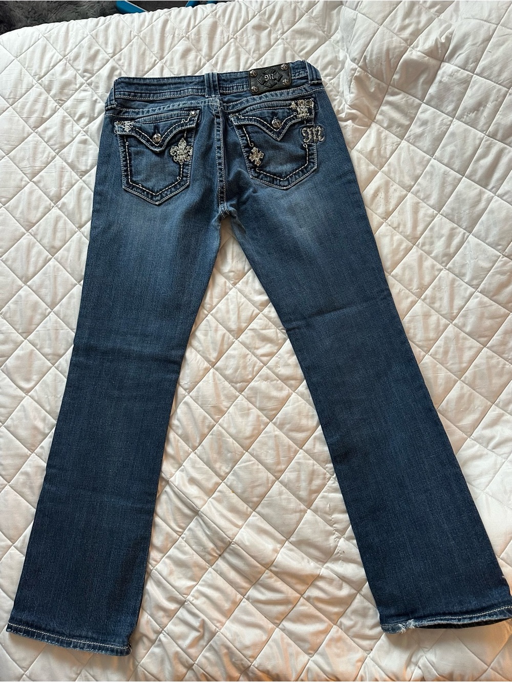 Miss Me Dark Blue Embellished Flare Jeans